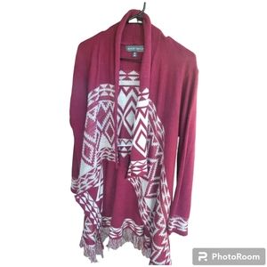 Almost Famous women's 2x open front  cardigan off white  & red